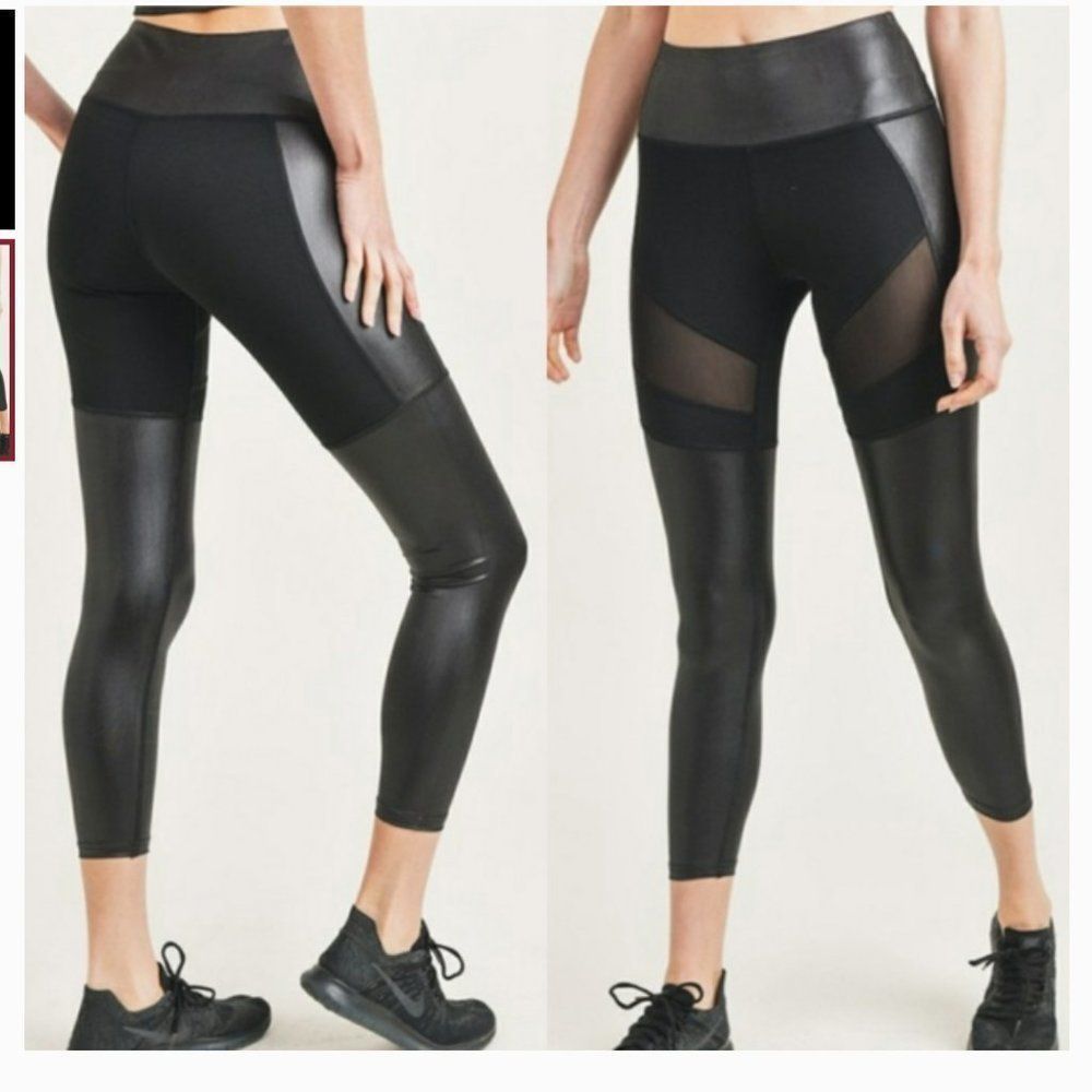 NWT, Women's Vegan Leather Leggings w/Mesh Panel Sides: Small & Medium - Picture 2 of 6